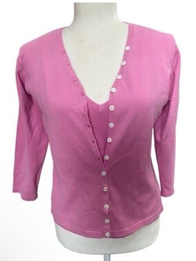 Lilly Pulitzer Silk Blend Bright Pink Shell And Cardigan Sweater Set Y2k